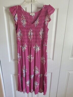 LOFT Pink Floral Midi Dress